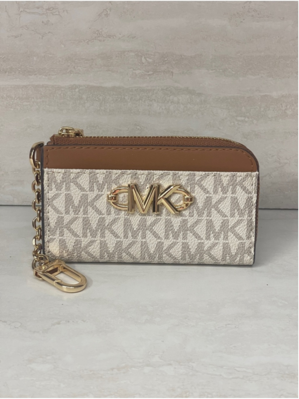 Michael Kors Piper Small Corner Zip Card Case Vanilla/Acorn